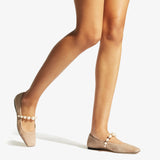 JIMMY CHOO ADE BEIGE SUEDE AND PEARL TRIM STRAP BALLERINA FLATS SIZE 5/38