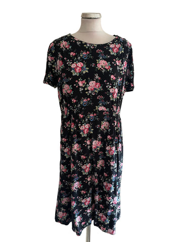 CATH KIDSTON BLACK FLORAL PRINT SHORT SLEEVED A-LINE DRESS  SIZE 16