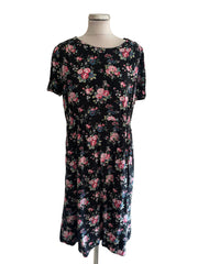 CATH KIDSTON BLACK FLORAL PRINT SHORT SLEEVED A-LINE DRESS  SIZE 16