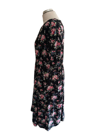 CATH KIDSTON BLACK FLORAL PRINT SHORT SLEEVED A-LINE DRESS  SIZE 16