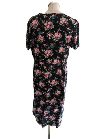 CATH KIDSTON BLACK FLORAL PRINT SHORT SLEEVED A-LINE DRESS  SIZE 16