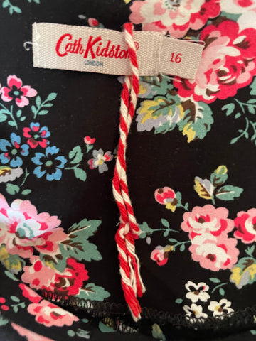 CATH KIDSTON BLACK FLORAL PRINT SHORT SLEEVED A-LINE DRESS  SIZE 16