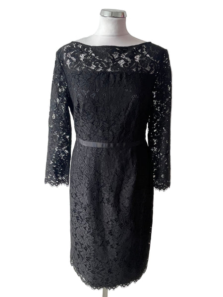 JAEGER BLACK LACE 3/4 SLEEVE PENCIL DRESS SIZE 12