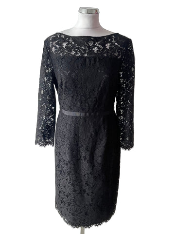 JAEGER BLACK LACE 3/4 SLEEVE PENCIL DRESS SIZE 12