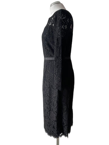 JAEGER BLACK LACE 3/4 SLEEVE PENCIL DRESS SIZE 12