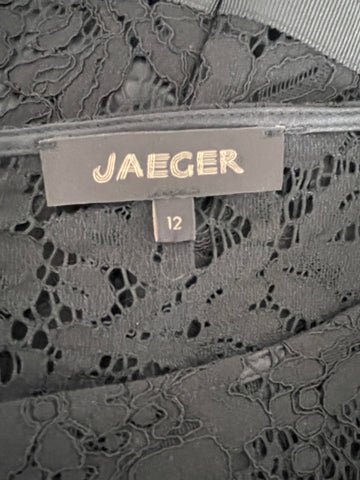 JAEGER BLACK LACE 3/4 SLEEVE PENCIL DRESS SIZE 12