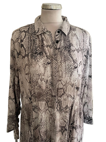 MINT VELVET BEIGE SNAKESKIN PRINT 3/4 SLEEVED FIT & FLARE MIDI DRESS SIZE 16