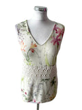 MARCCAIN CREAM FLORAL PRINT SILK & CASHMERE FINE KNIT SLEEVELESS TOP & CARDIGAN SIZE N3 UK 12/14