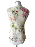 MARCCAIN CREAM FLORAL PRINT SILK & CASHMERE FINE KNIT SLEEVELESS TOP & CARDIGAN SIZE N3 UK 12/14