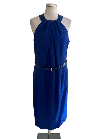 COAST ROYAL BLUE BELTED SLEEVELESS PENCIL DRESS SIZE 18