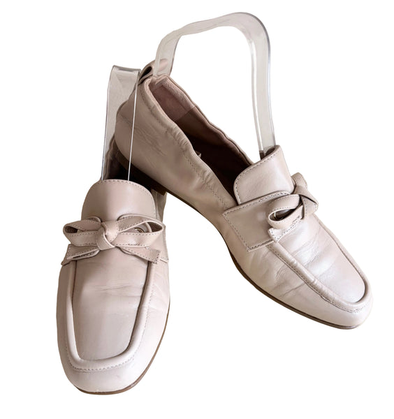 LK BENNETT MAUDE CREAM LEATHER BOW TRIM LOAFER FLATS SIZE 5/38