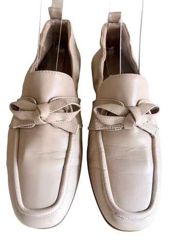 LK BENNETT MAUDE CREAM LEATHER BOW TRIM LOAFER FLATS SIZE 5/38