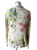 MARCCAIN CREAM FLORAL PRINT SILK & CASHMERE FINE KNIT SLEEVELESS TOP & CARDIGAN SIZE N3 UK 12/14