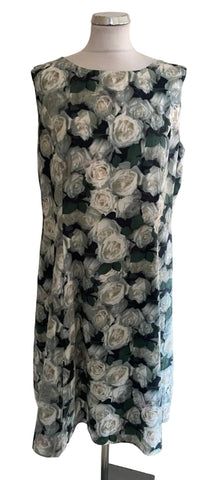 PHASE EIGHT 100% COTTON GREEN FLORAL PRINT BOAT NECK A-LINE DRESS SIZE 16