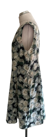 PHASE EIGHT 100% COTTON GREEN FLORAL PRINT BOAT NECK A-LINE DRESS SIZE 16