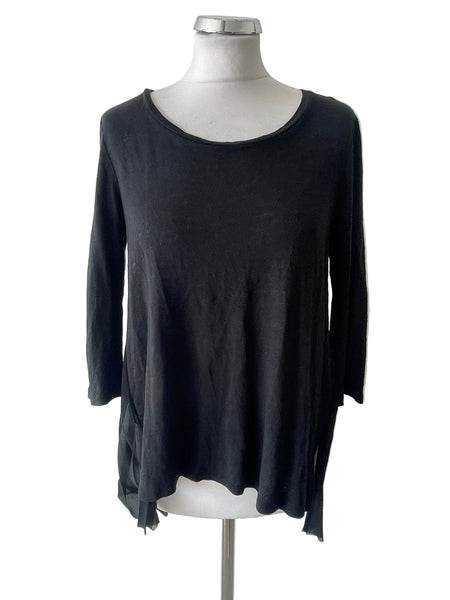 SANDRO BLACK REAR KNIFE PLEATED DIPPED HEM TOP SIZE 2 UK 12