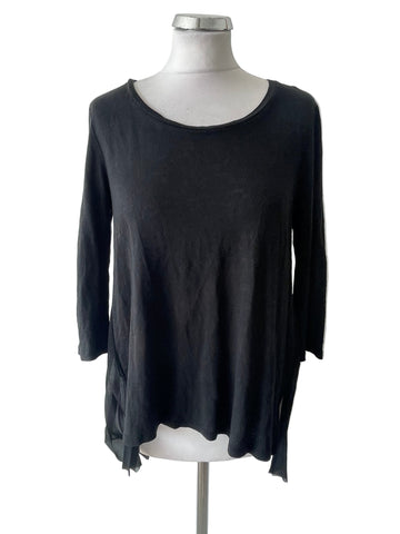 SANDRO BLACK REAR KNIFE PLEATED DIPPED HEM TOP SIZE 2 UK 12