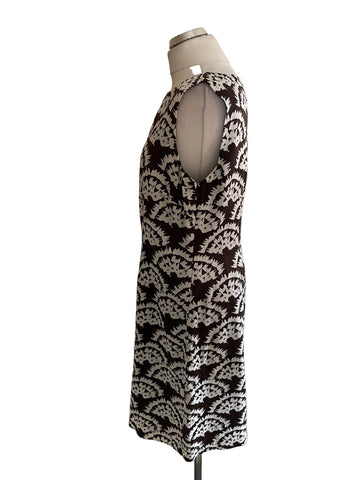 MONSOON BROWN &amp; WHITE PRINT SLEEVELESS SHIFT DRESS  SIZE 16