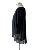 SANDRO BLACK REAR KNIFE PLEATED DIPPED HEM TOP SIZE 2 UK 12