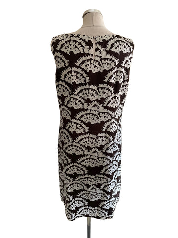 MONSOON BROWN &amp; WHITE PRINT SLEEVELESS SHIFT DRESS  SIZE 16
