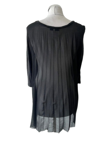 SANDRO BLACK REAR KNIFE PLEATED DIPPED HEM TOP SIZE 2 UK 12