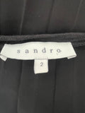 SANDRO BLACK REAR KNIFE PLEATED DIPPED HEM TOP SIZE 2 UK 12