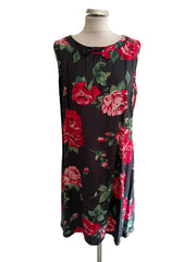 CATH KIDSTON BLACK RED ROSE PRINT SLEEVELESS A-LINE DRESS  SIZE 16