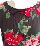 CATH KIDSTON BLACK RED ROSE PRINT SLEEVELESS A-LINE DRESS  SIZE 16