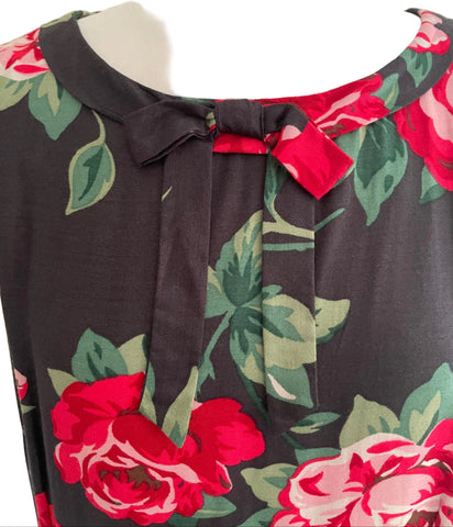 CATH KIDSTON BLACK RED ROSE PRINT SLEEVELESS A-LINE DRESS  SIZE 16