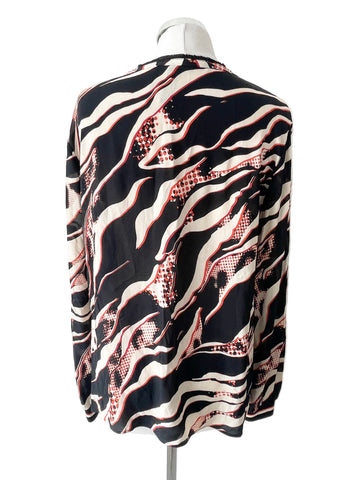 MARCCAIN BLACK, IVORY & ORANGE PRINT LONG SLEEVE TOP SIZE 14/16