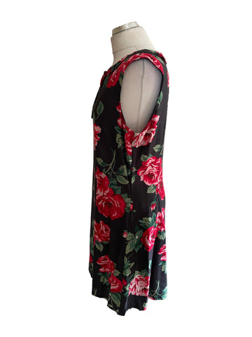 CATH KIDSTON BLACK RED ROSE PRINT SLEEVELESS A-LINE DRESS  SIZE 16