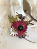 KAREN MILLEN WHITE LEATHER RED POPPY TRIM WEDGE HEEL SANDALS SIZE 5/38
