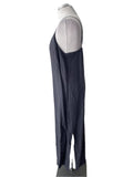NICOLE FARHI DARK GREY PURE LINEN FINE STRAP MIDI DRESS SIZE 14