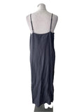 NICOLE FARHI DARK GREY PURE LINEN FINE STRAP MIDI DRESS SIZE 14