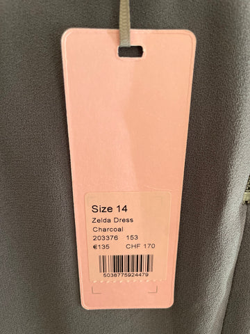 BRAND NEW PHASE EIGHT ZELDA CHARCOAL SHORT SLEEVED A-LINE DRESS SIZE 14