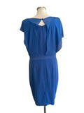 FENN WRIGHT MANSON BLUE DRAPED OVERLAY BODICE PENCIL DRESS SIZE 16