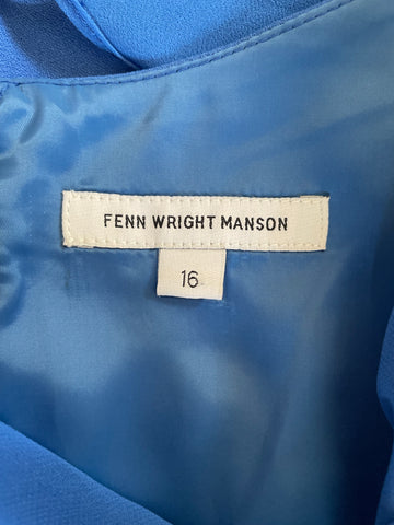 FENN WRIGHT MANSON BLUE DRAPED OVERLAY BODICE PENCIL DRESS SIZE 16