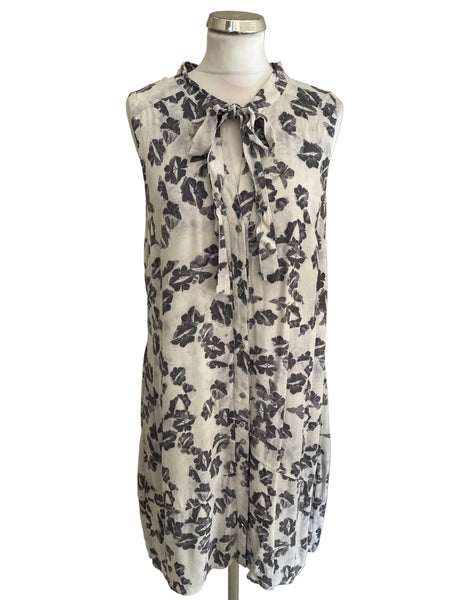 MINT VELVET GREY BUTTERFLY PRINT TIE NECK SLEEVELESS SHIFT DRESS SIZE 16