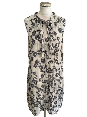 MINT VELVET GREY BUTTERFLY PRINT TIE NECK SLEEVELESS SHIFT DRESS SIZE 16