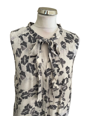 MINT VELVET GREY BUTTERFLY PRINT TIE NECK SLEEVELESS SHIFT DRESS SIZE 16