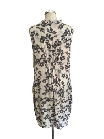 MINT VELVET GREY BUTTERFLY PRINT TIE NECK SLEEVELESS SHIFT DRESS SIZE 16