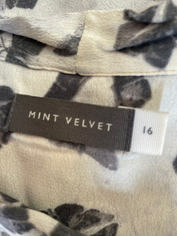 MINT VELVET GREY BUTTERFLY PRINT TIE NECK SLEEVELESS SHIFT DRESS SIZE 16