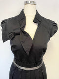 DESIGNER SUZANNAH LONDON BLACK BOW TRIM CAP SLEEVED PLEATED DRESS SIZE 8