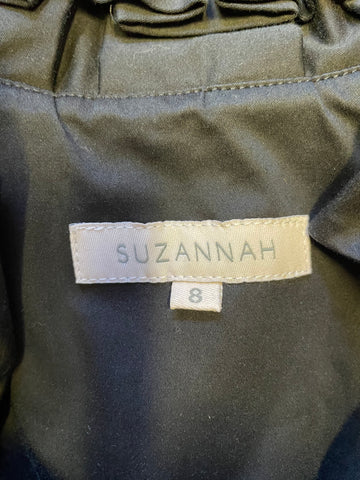 DESIGNER SUZANNAH LONDON BLACK BOW TRIM CAP SLEEVED PLEATED DRESS SIZE 8