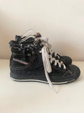 DIESEL BLACK DENIM HIGH TOP PLIMSOLS SIZE 6/39