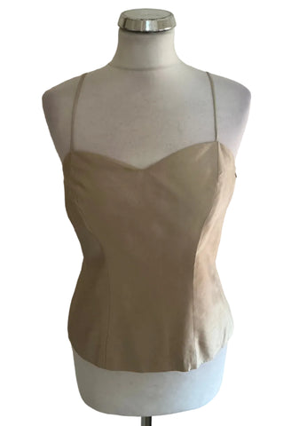 RENATO NUCCI 100% SILK ECRU FINE STRAP LACE UP BACK TOP SIZE 44 UK 12
