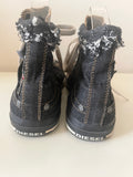 DIESEL BLACK DENIM HIGH TOP PLIMSOLS SIZE 6/39