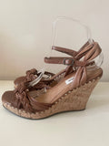 DUNE TAN LEATHER WEDGE HEEL STRAPPY SANDALS SIZE 5/38