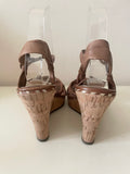 DUNE TAN LEATHER WEDGE HEEL STRAPPY SANDALS SIZE 5/38