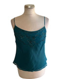 COUNTRY CASUALS JADE GREEN SILK EMBELLISHED CAMISOLE & FRONT TIE TOP SIZE 10